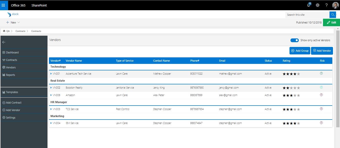 Dock 365-Contract Management - Vendors