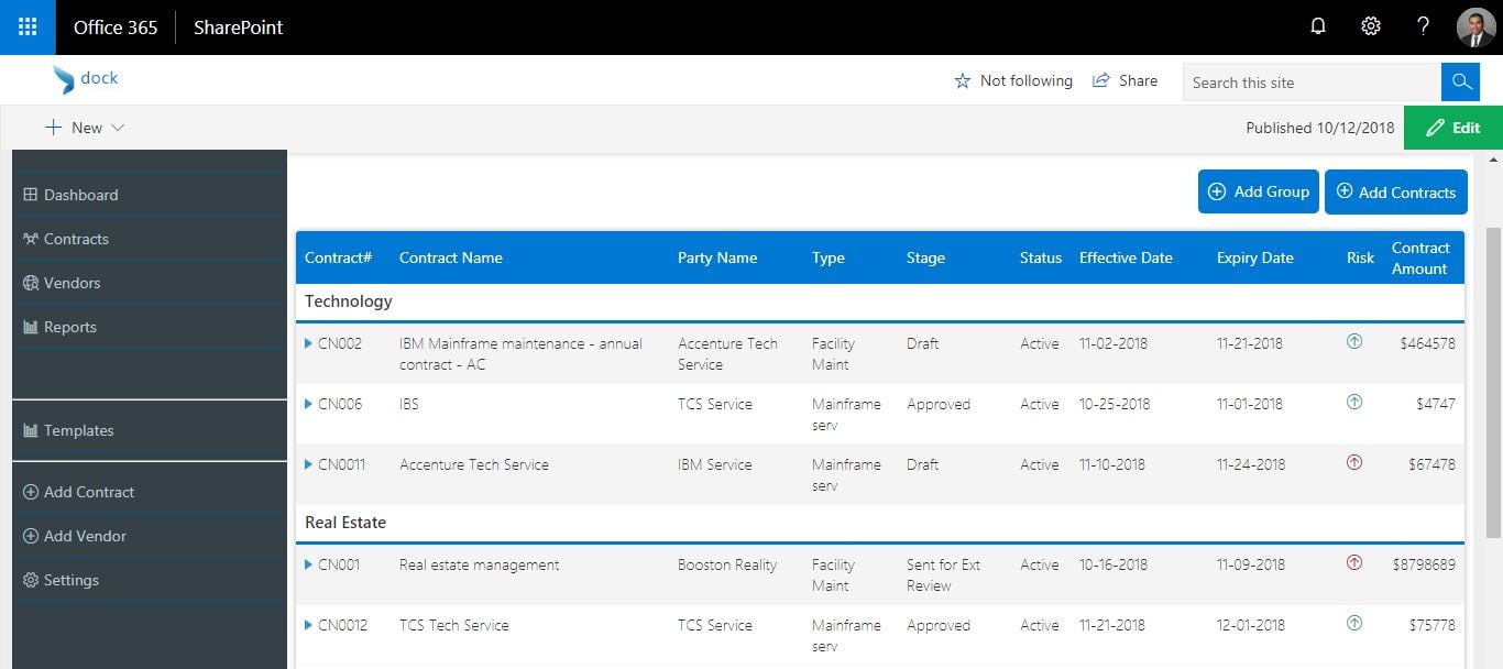 Dock 365-Contract Management Dashboard - Add Contracts