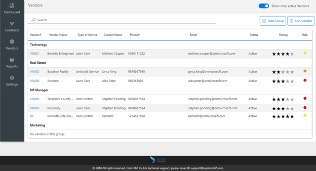 Dock Contract Management System - Vendors List 